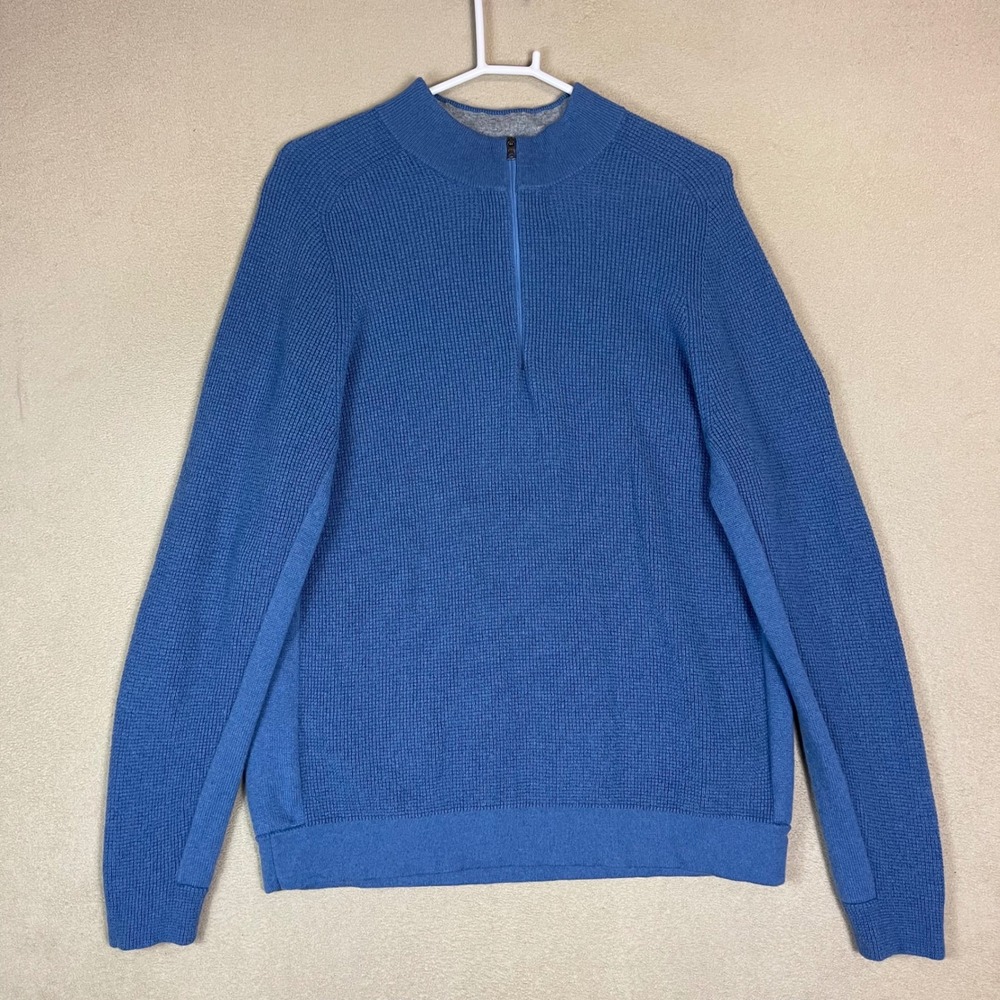 RHONE Mens Blue Wool Cashmere‎ Bland Walden 1/4 Zip Mock Neck Knit Sweater XL